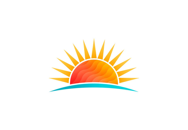 太陽が輝くビーチで低ポリのベクトルのロゴ - ベクター画像