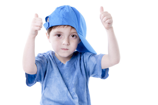 Caucasian little boy giving a thumbs up - Foto, Bild