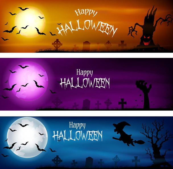 Ilustração vetorial de três conjuntos de banners de Halloween
 - Vetor, Imagem