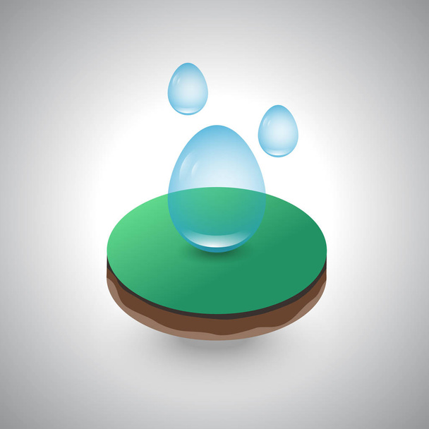 Isometric piece of the soil with water drops - Vetor, Imagem