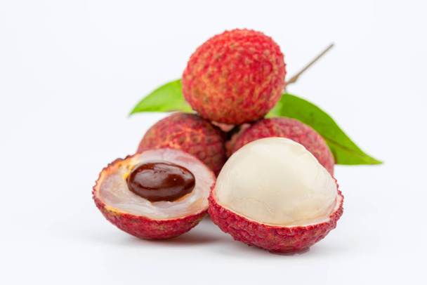 lychee fruit on white background. Lychee isolated. Tropical fruit.  - Photo, Image