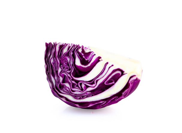 Close up fresh red cabbages slice isolated on white background - Photo, Image