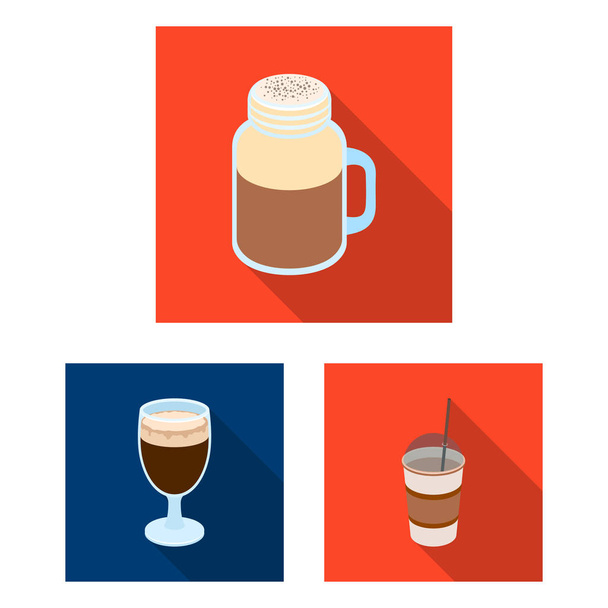 Different kinds of coffee flat icons in set collection for design. Coffee drink vector symbol stock web illustration. - Вектор, зображення