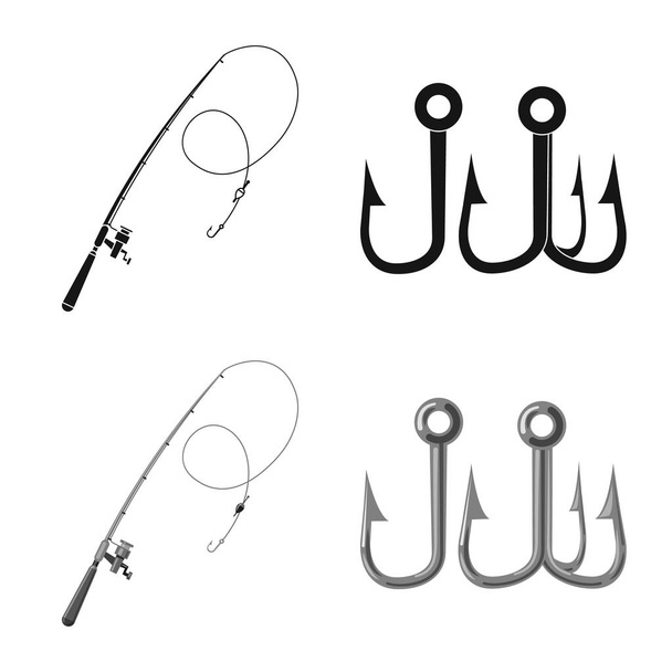 Vector illustration of fish and fishing logo. Set of fish and equipment stock symbol for web. - Wektor, obraz