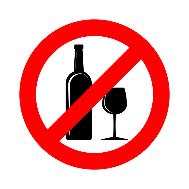 Znak nie alkoholu. Ilustracja wektorowa. Znak zakazu dla alkoholu. Żadnych objawów picia alkoholu - Wektor, obraz