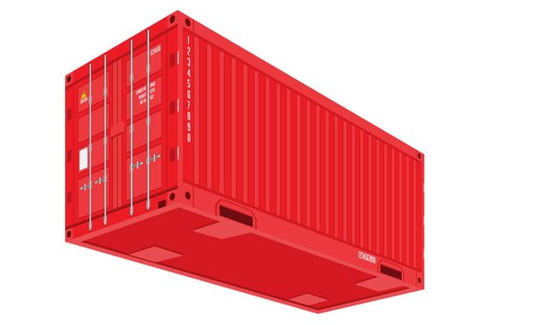Červená přepravní kontejner nákladní dopravy a logistiky. Perspektivy a dolní pohled. Plochá vektorové ilustrace - Vektor, obrázek