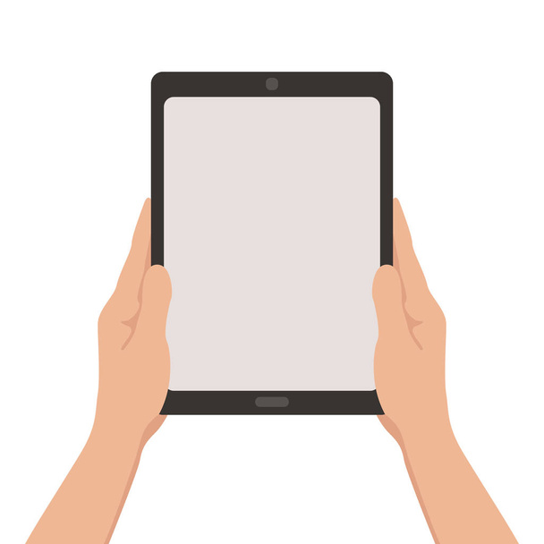tableta en las manos vector ilustración plana estilo frontal
  - Vector, Imagen