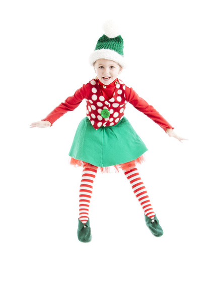 Happy dancing christmas elf jumps for joy - Zdjęcie, obraz