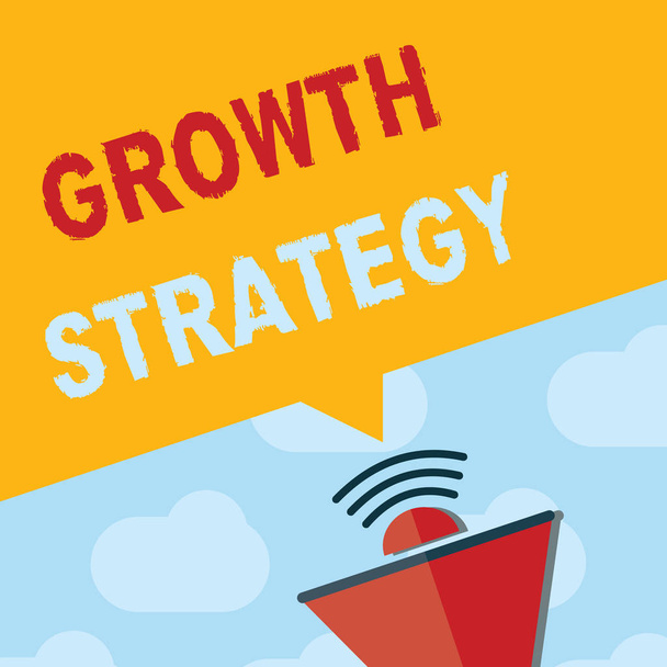 Tekstbord met groeistrategie. Conceptuele foto Strategie gericht op het winnen van een groter marktaandeel op korte termijn - Foto, afbeelding