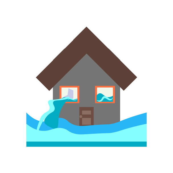 Flooded house icon vector isolated on white background, Flooded  - Vector, Image