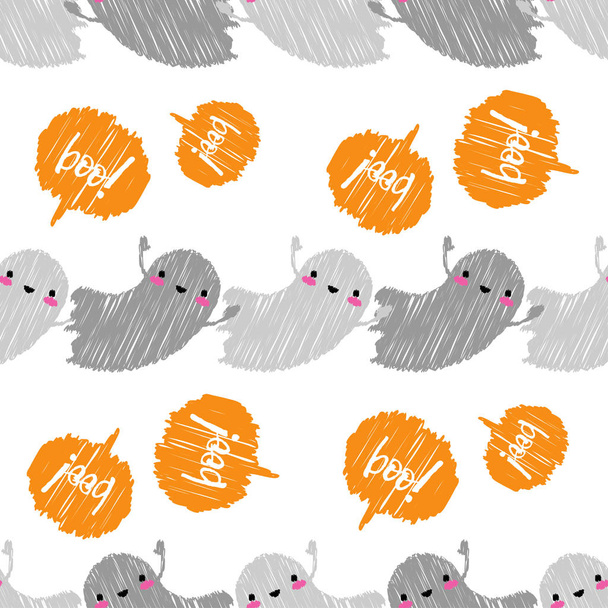 Seamless decorative vector background Happy Halloween. Funny Ghost. Brushwork. Hand hatching. Textile rapport. - Vektor, kép