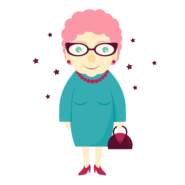 Κομψό, υπέροχο χαριτωμένο γιαγιά με μια τσάντα. Ηλικιωμένη γυναίκα. Η γριά - Φωτογραφία, εικόνα