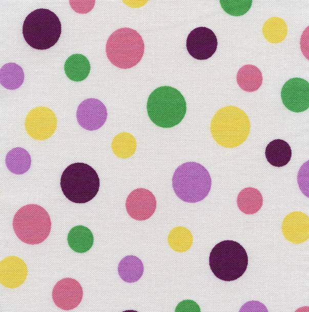 A high resolution white fabric with bright multi-colored polka dots - Valokuva, kuva