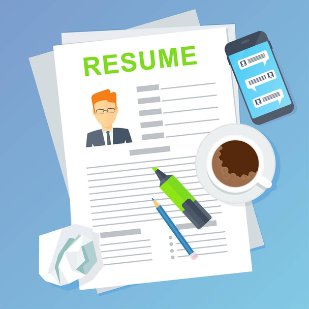 Reanudación del empleado potencial. Buscadores de empleo y vacantes, contratación y contratación
 - Vector, Imagen