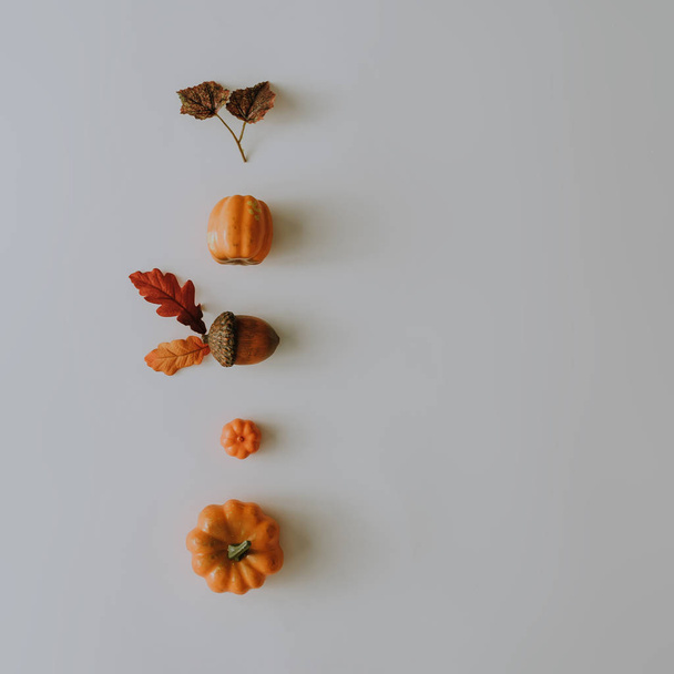 Creative layout made of autumn leaves and pumpkins . Minimal flat lay. Season food concept. - Photo, Image