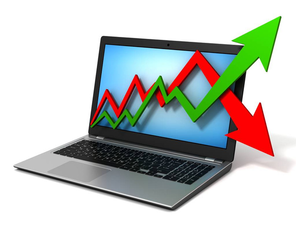 laptop and business finance graph chart 3d illustration - Photo, Image