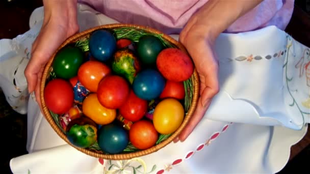 Basket full of colorful eggs - Footage, Video