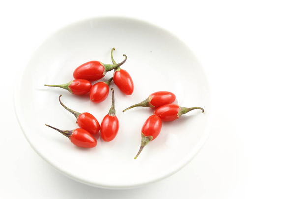 fresh goji berries in a small white bowl isolated on a white background with copy space - Foto, immagini