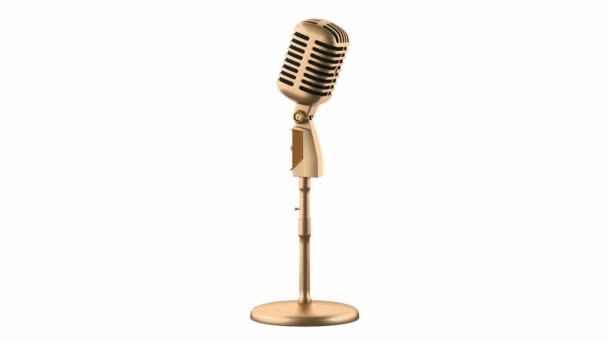Gouden vintage microfoon lus draaien op witte achtergrond - Video