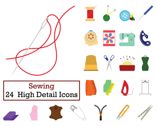 Set of 24  Sewing Icons. Flat color design. Vector illustration. - Vector, Image