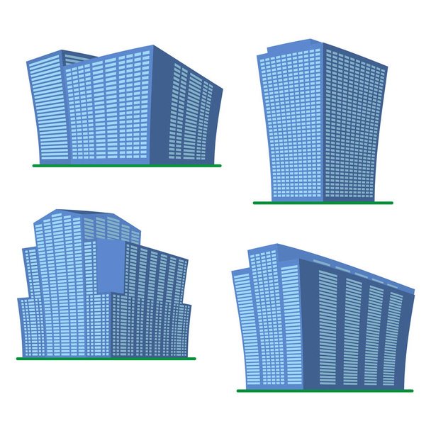 Sada čtyř moderní výškové budově na bílém pozadí. Pohled na budovu ze dna. Izometrické vektorové ilustrace - Vektor, obrázek