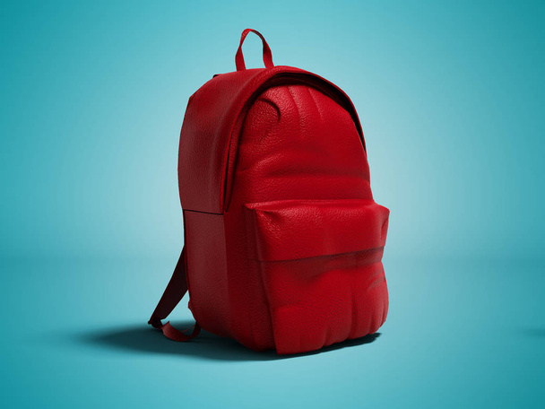 Modern piros bőr hátizsák az iskolában a gyermekek és tizenévesek bal nézet 3d render fehér alapon nincs árnyék - Fotó, kép