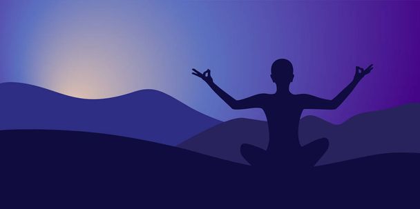 meditation yoga on high mountain in sunrise background - Vector, Image