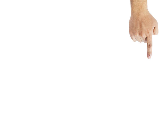 Рука, що вказує вниз або торкається чогось, ізольована на білому тлі
 - Фото, зображення