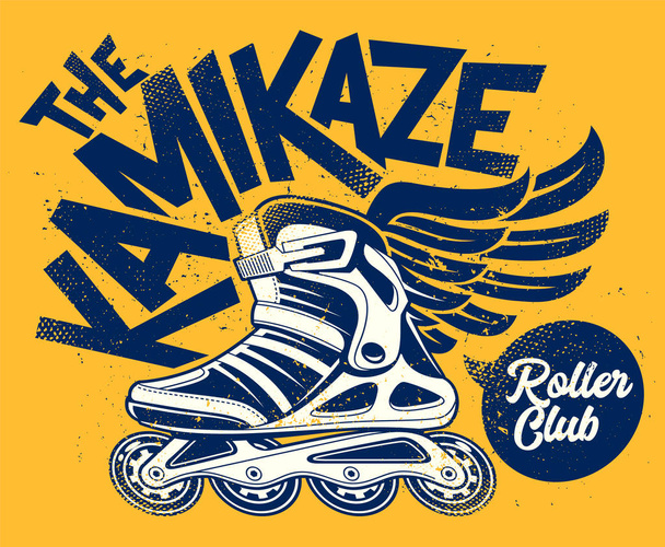 Kamikaze Rolling Club Grunge Design con pattino a rotelle alato. Sporco disegno vettoriale grunge
. - Vettoriali, immagini