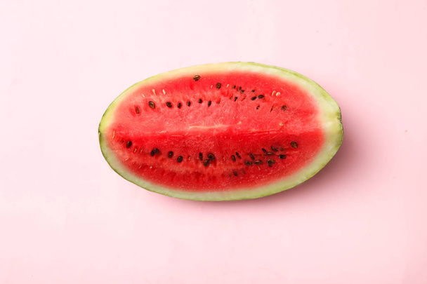 Slice fresh watermelon on pink background. Top view. - Photo, Image
