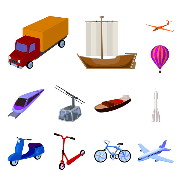 Различные типы иконок транспортных мультфильмов в коллекции наборов для дизайна. Векторные символы автомобилей и кораблей
. - Вектор,изображение