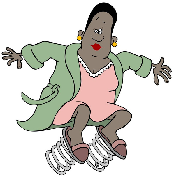 Illustrazione di una donna nera che indossa una camicia da notte e accappatoio che balza in avanti per l'ora legale
. - Foto, immagini