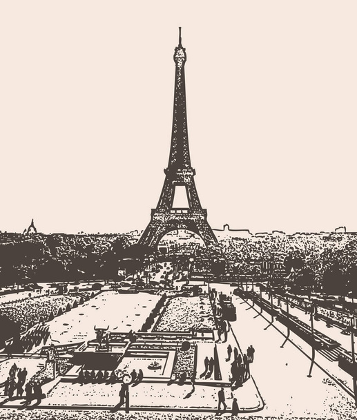 Näkymä Eiffel-torniin Pariisin kaupungissa
 - Vektori, kuva