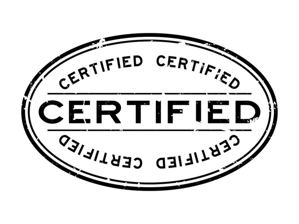 Grunge siyah sertifikalı kelime oval lastik mühür damgası beyaz arka plan üzerinde - Vektör, Görsel