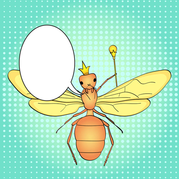 Pop-art pozadí, zelené. Hmyz, vedoucí mravenci, královna v korunu a žezlo. Vektor komické napodobování. bublina text - Vektor, obrázek