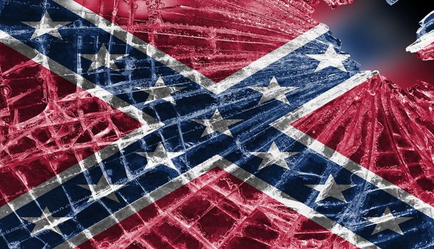 Broken ice or glass with a flag pattern, Confederate flag - Photo, Image