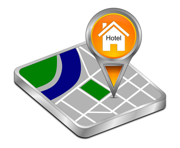 puntero naranja Mapa con Símbolo del Hotel - Ilustración 3D
 - Foto, Imagen