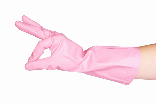 Excellent gesture pink glove isolated - Foto, Bild