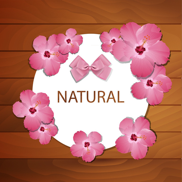 Vector frame with pink spring flowers and bow - Vector, Image