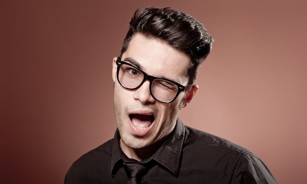 attractive man dressed casual wearing glasses - studio shot, copy space - Foto, afbeelding