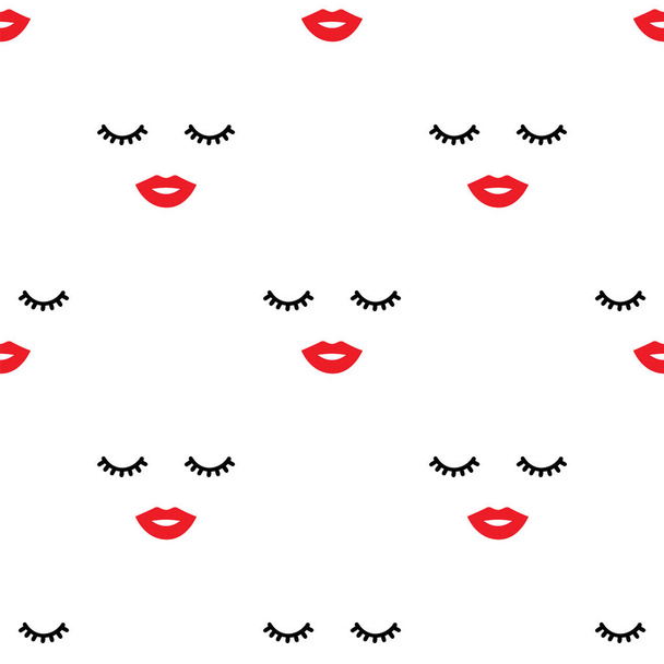 Closed eyes and red lips pattern - Вектор,изображение