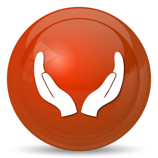 Icono de manos protectoras. Botón de Internet sobre fondo blanco
 - Foto, imagen