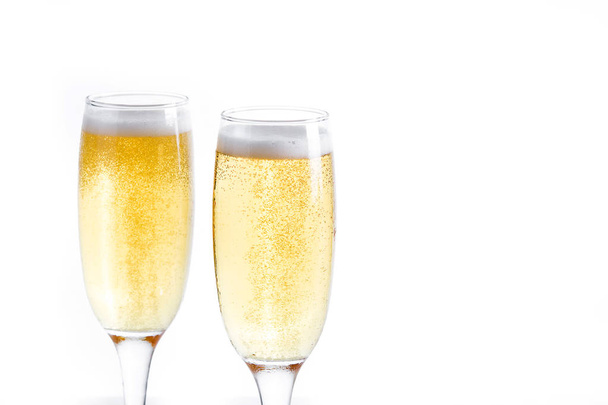 Champagne glasses isolated on white background. Copyspace - Photo, Image