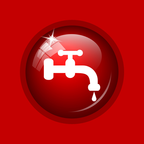水タップ アイコン。赤の背景にインター ネット ボタン - 写真・画像