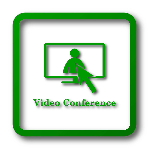 Videoneuvottelu, online-kokouskuvake. Internet-painike valkoisella taustalla
 - Valokuva, kuva