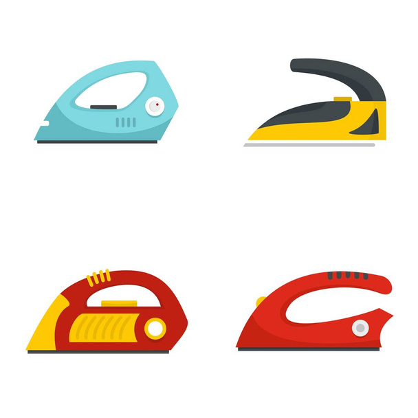 Smoothing iron drag icons set, flat style - Διάνυσμα, εικόνα