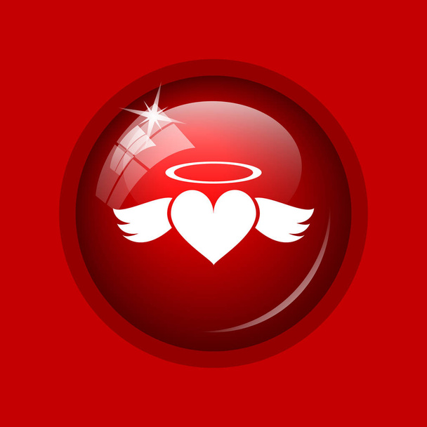 Hart angel pictogram. Internet knop op rode achtergrond - Foto, afbeelding