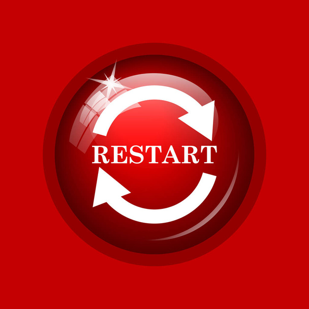 Reiniciar icono. Botón de Internet sobre fondo rojo
 - Foto, Imagen
