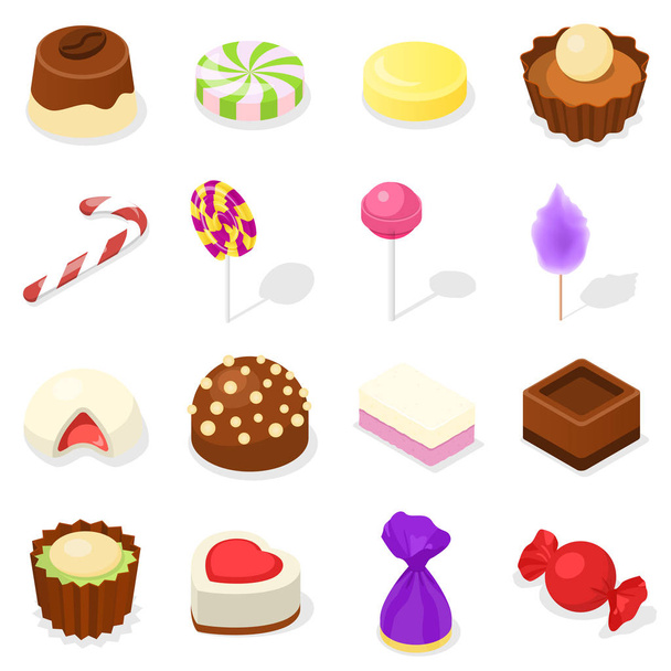 Candy icon set, isometric style - Vector, Image
