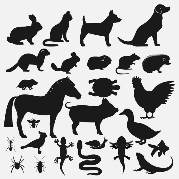 Pets silhouettes icons set - Вектор,изображение